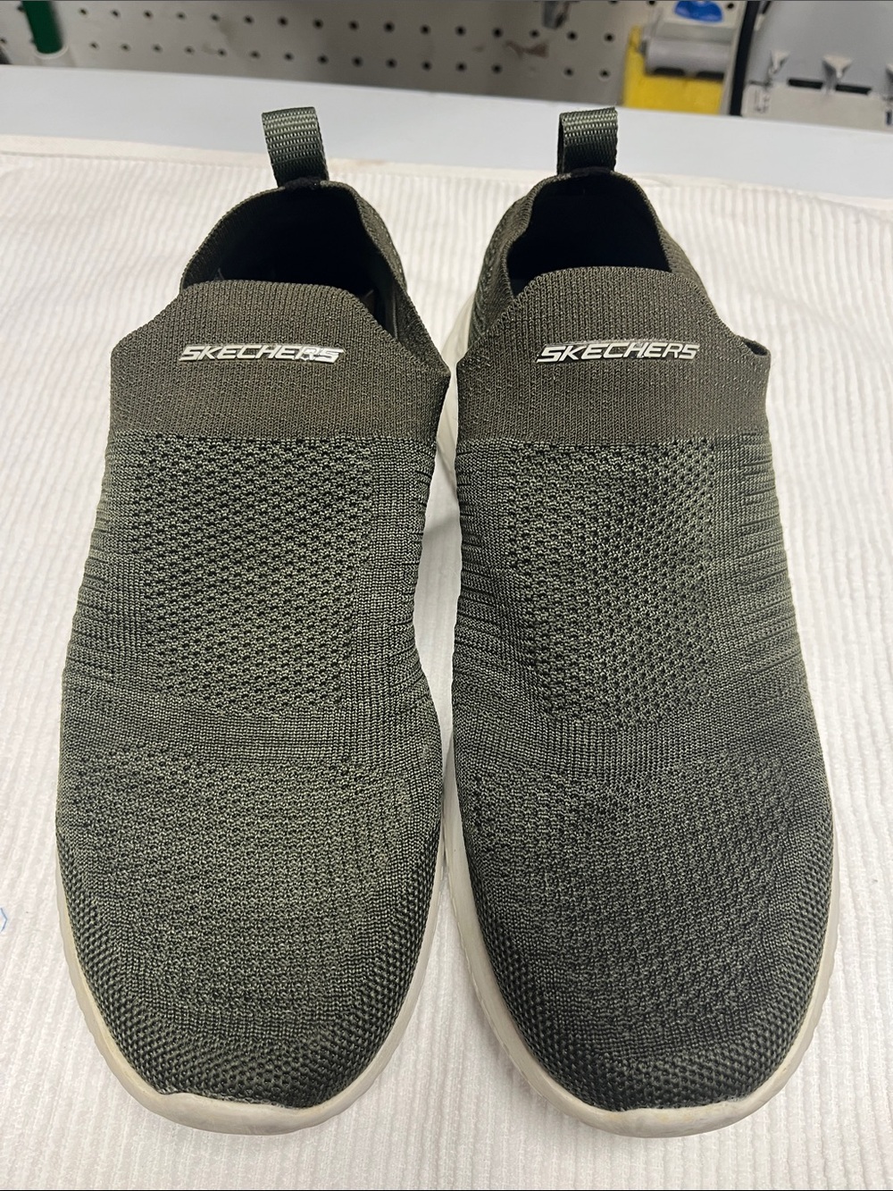 Skechers Olive Green Slip-On Knit Sneakers
